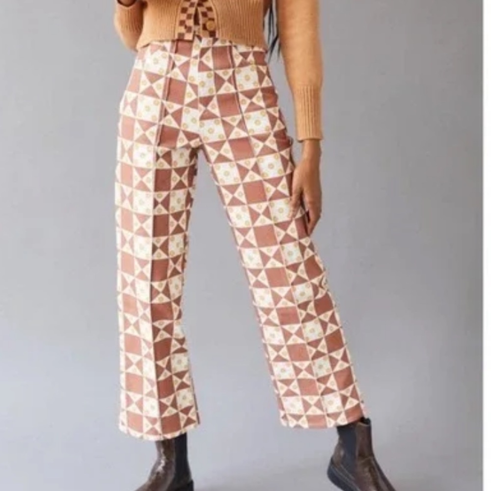 Lisa Says Gah Pink and Cream Geometric Straight-Leg Jeans
